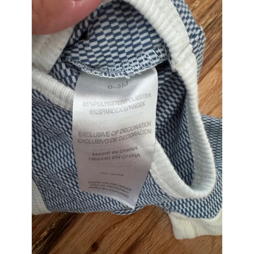 Tahari Baby 3pc Set Blue White Textured Henley Bodysuit Joggers Hat 0-3M RN16435